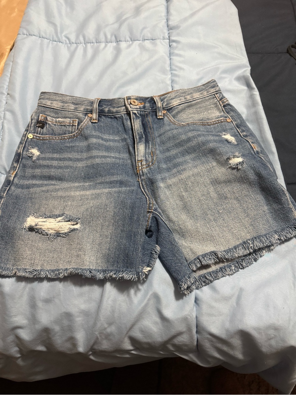 KanCan Medium Blue Distressed Frayed Hem Denim Shorts